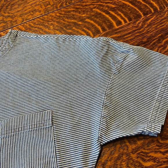 Zara Basic Z1975 Denim Stripe Dolman Sleeve Short Sleeve Shirt Women’s Large EUC - Picture 9 of 11